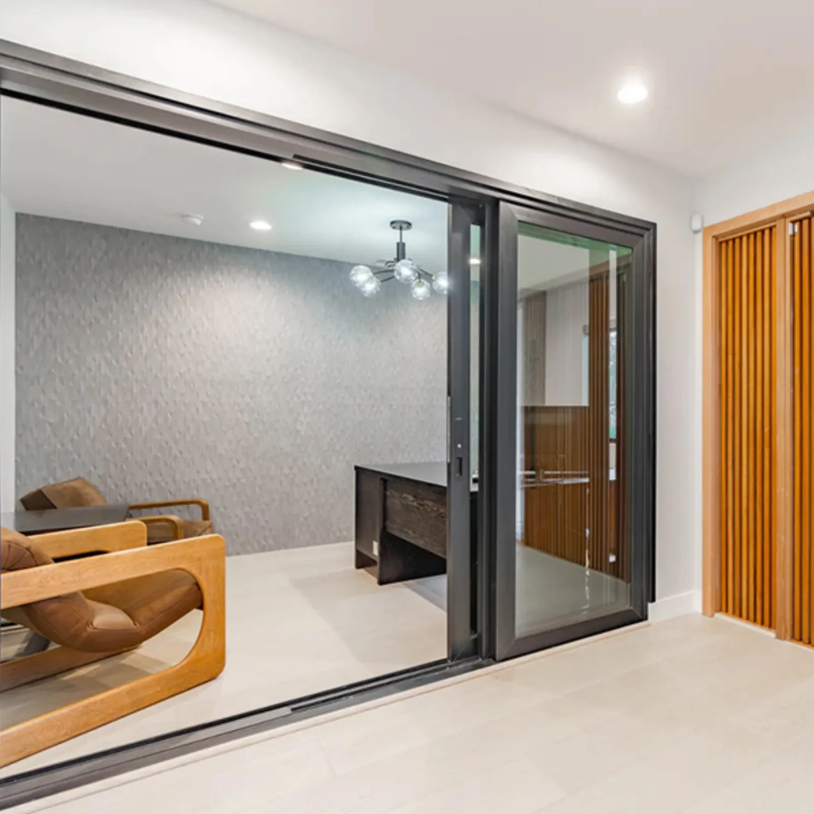 Chevy Chase new construction, finished study behind glass sliding doors, La Cañada Flintridge