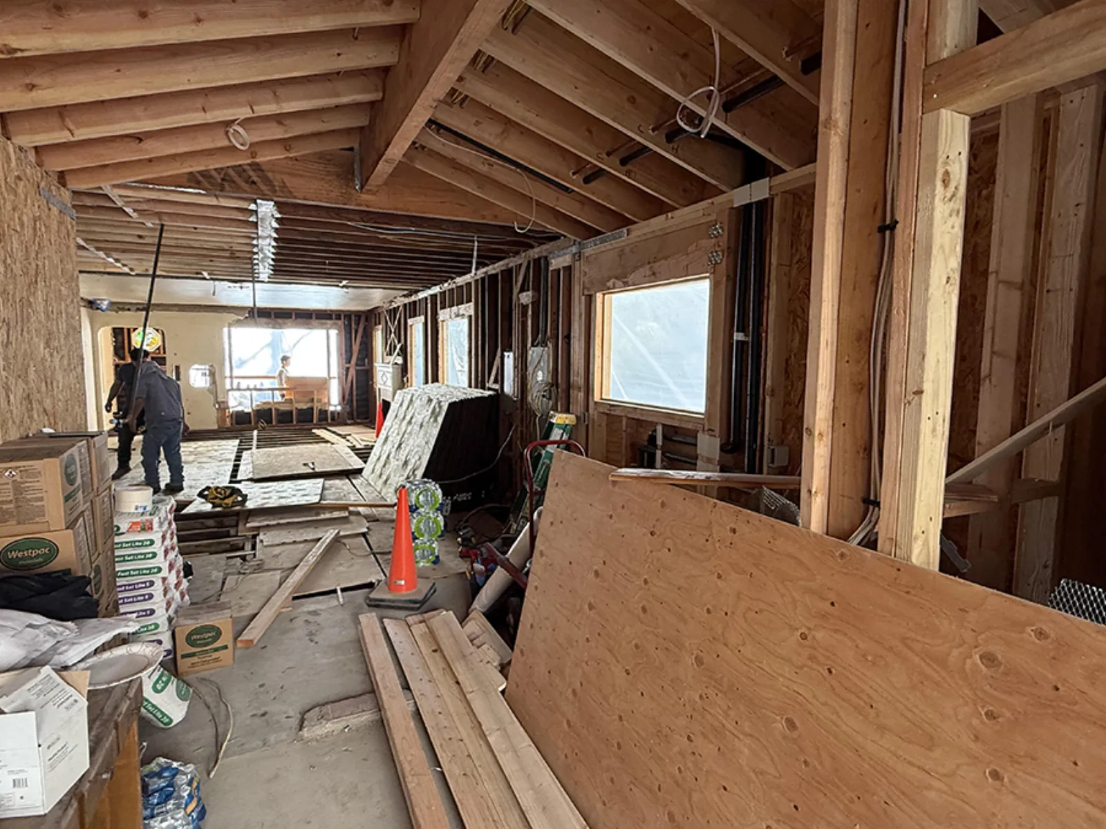 Franklin residence addition, interior reconfiguration underway, framing stage, La Crescenta