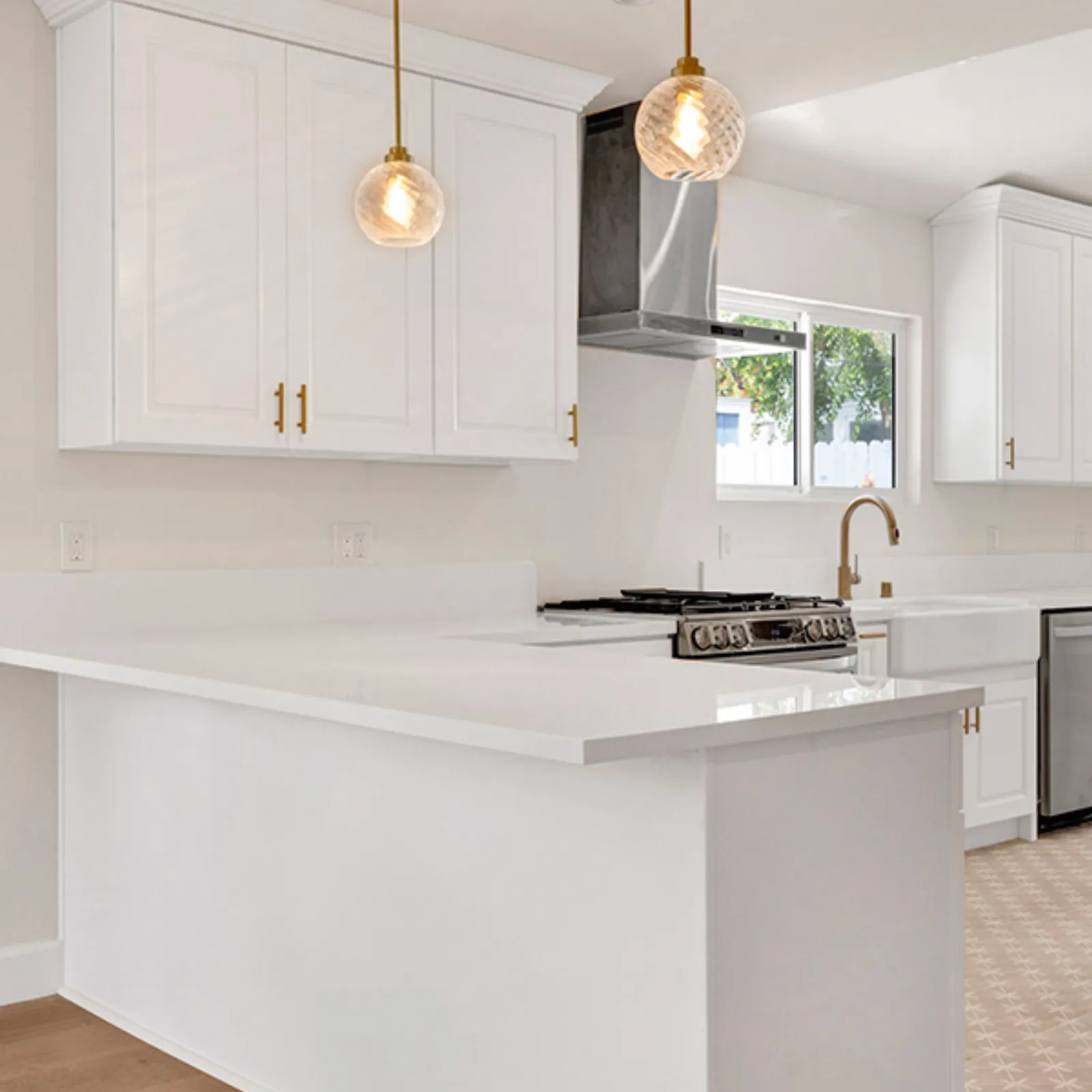 Franklin residence, finished kitchen with Caesarstone counters, La Crescenta