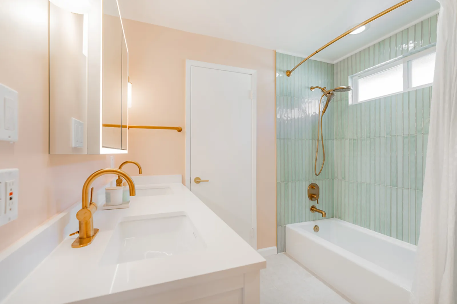 Custom home renovation, vanity and tiled shower surround, Burbank, CA