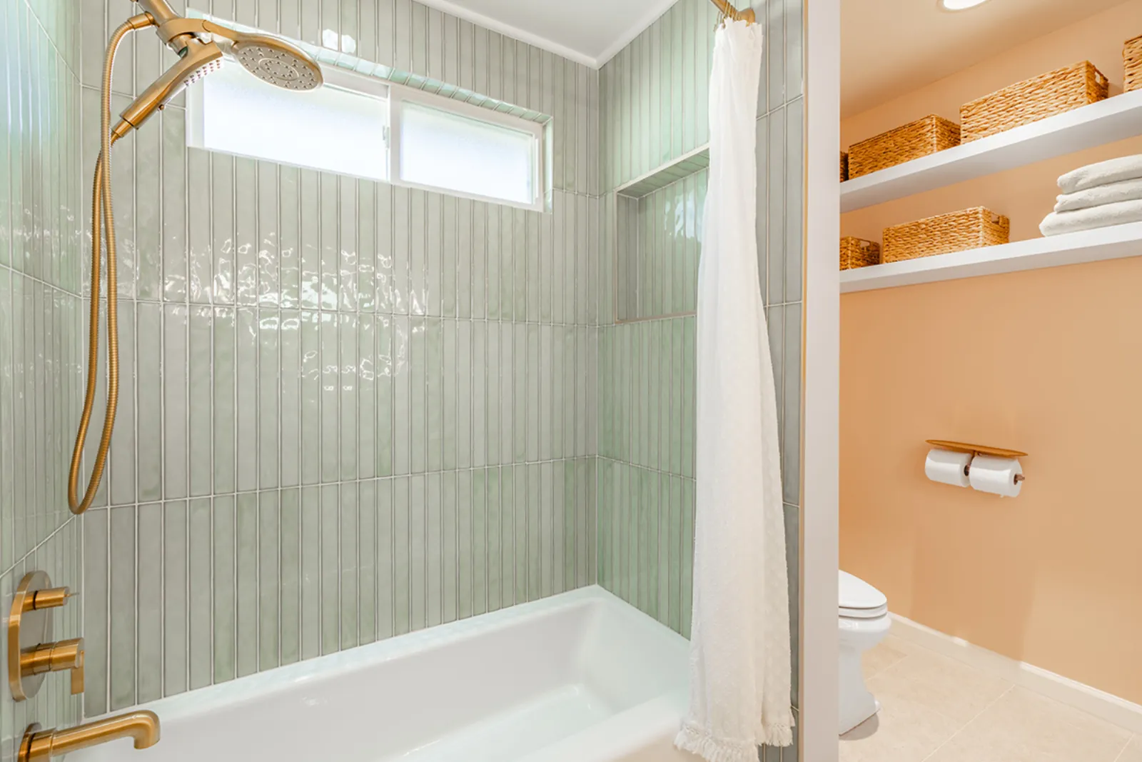 Custom home renovation, fluted tile shower detail, Burbank, CA