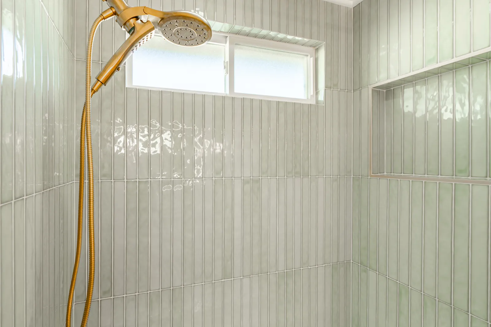Custom home renovation, shower fixture and window detail, Burbank, CA