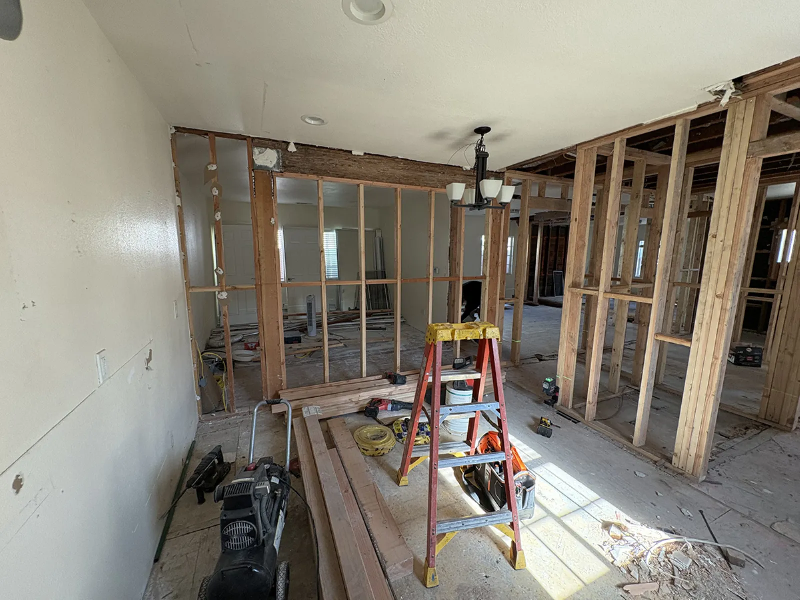 Hobart Blvd remodel, interior framing underway, Los Angeles
