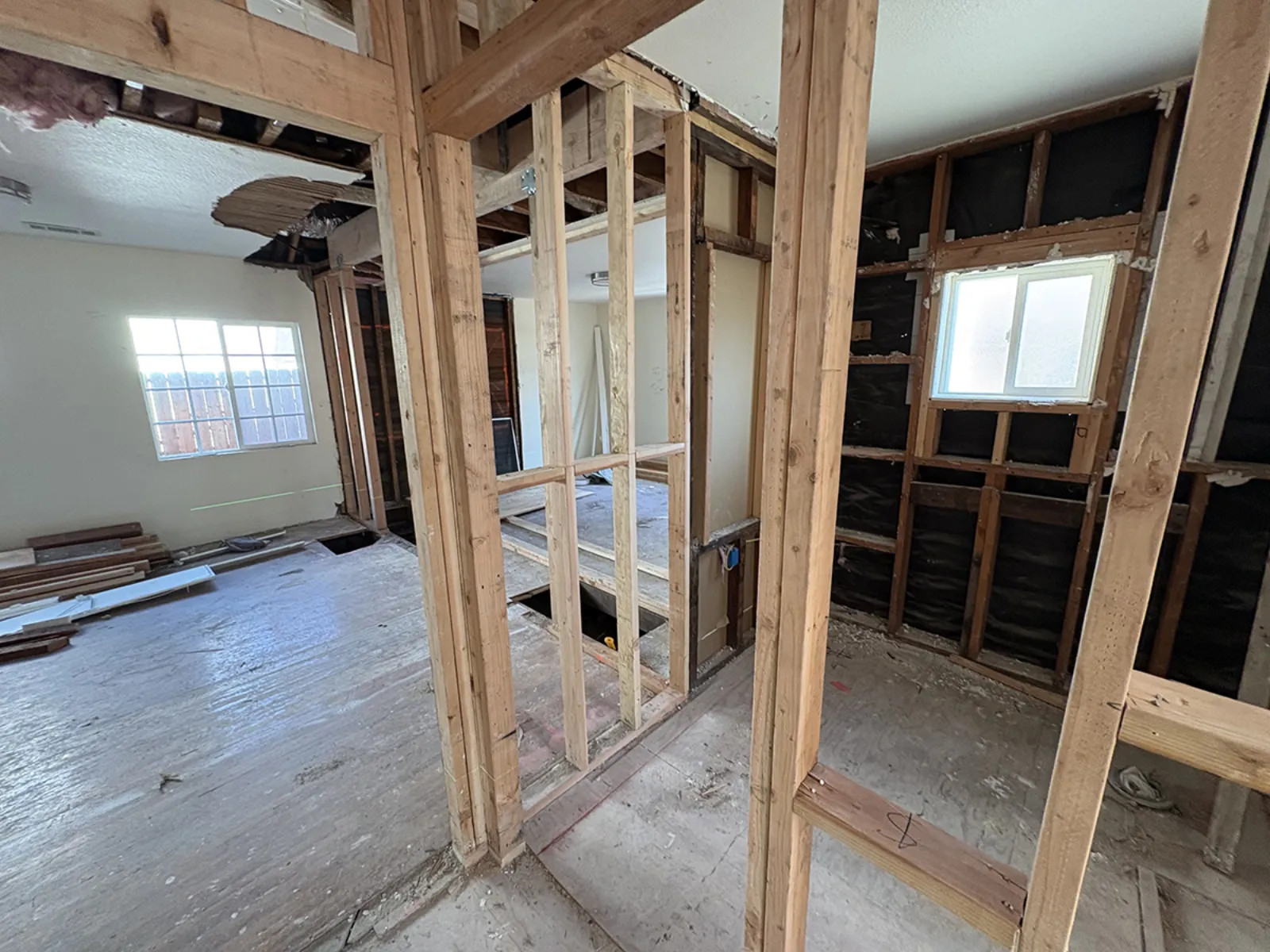 Hobart Blvd remodel, framing the reconfigured rooms, Los Angeles