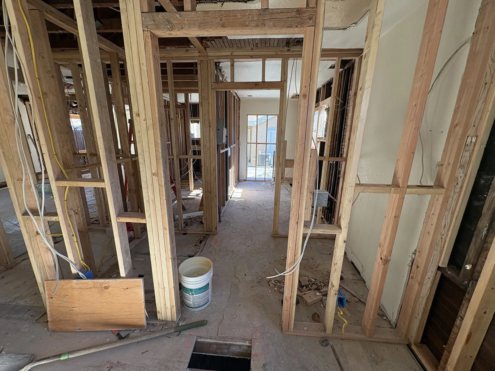 Hobart Blvd remodel, interior framing during reconfiguration, Los Angeles