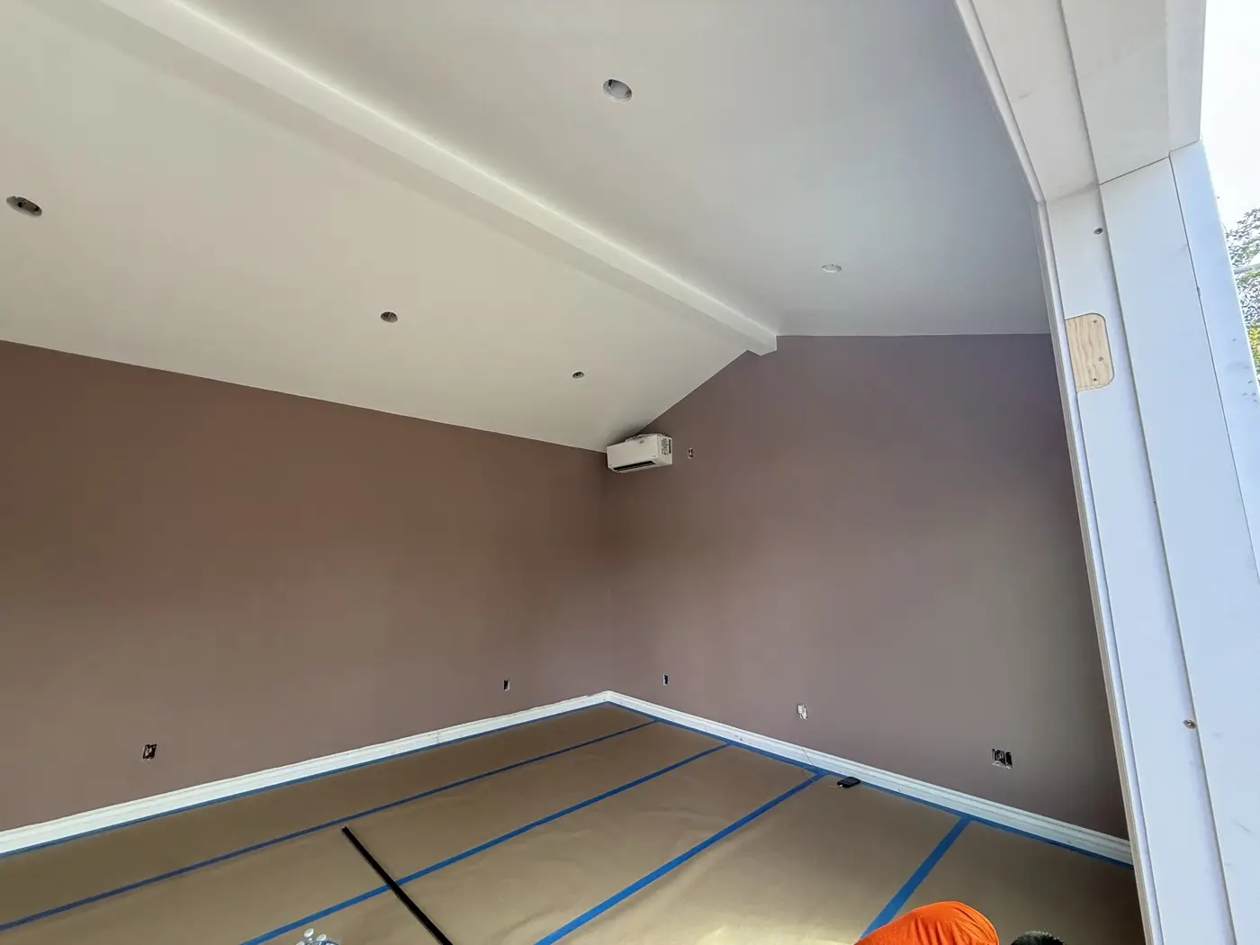 Freshly painted vaulted interior with recessed lighting at PMK Development's Mt. Curve Avenue project in Altadena.